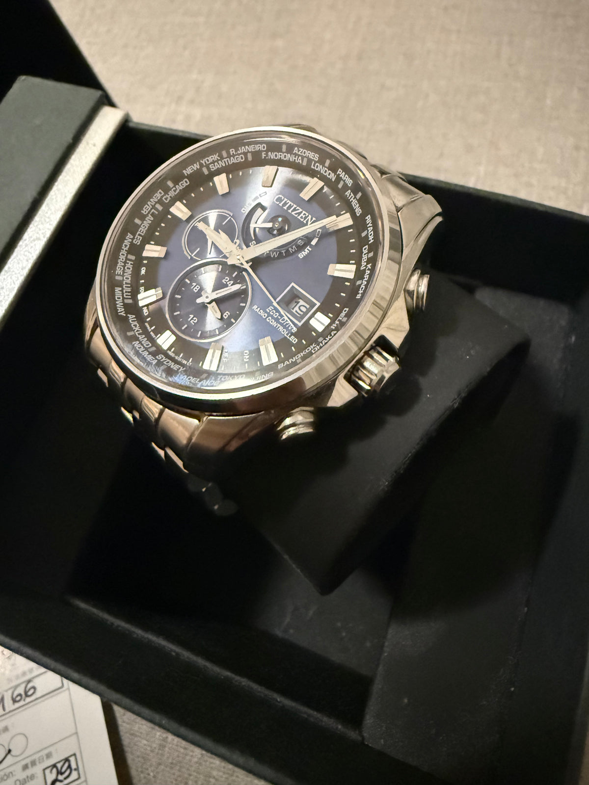 Citizen Eco-Drive Radio-Controlled Watch – Dark Blue Dial & Silver-Tone Bracelet