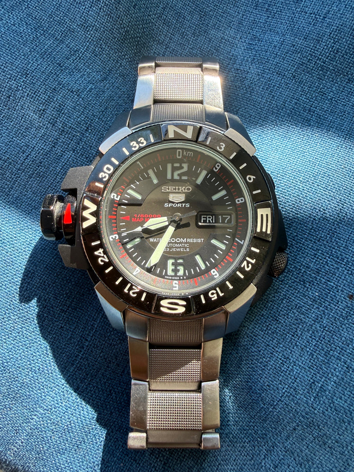 Seiko 5 Sports Automatic 7S36-02K0 – Black Dial Map Meter
