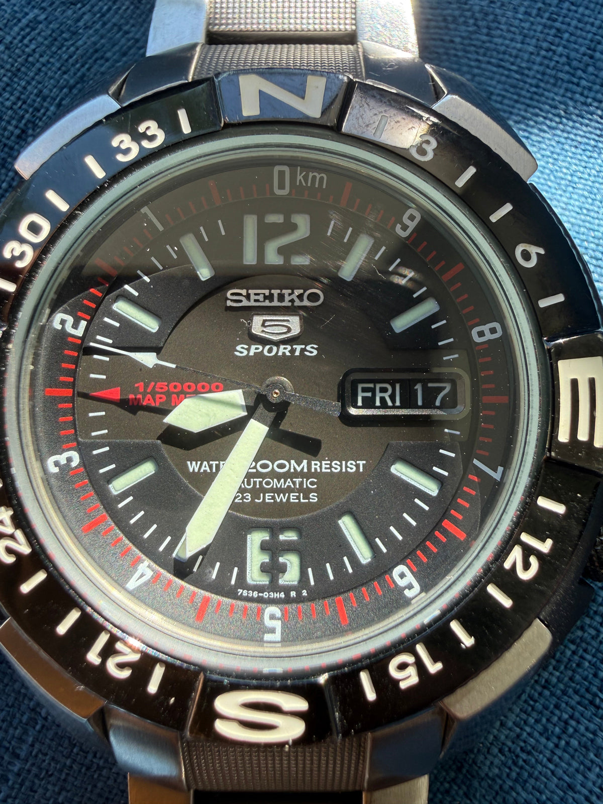 Seiko 5 Sports Automatic 7S36-02K0 – Black Dial Map Meter