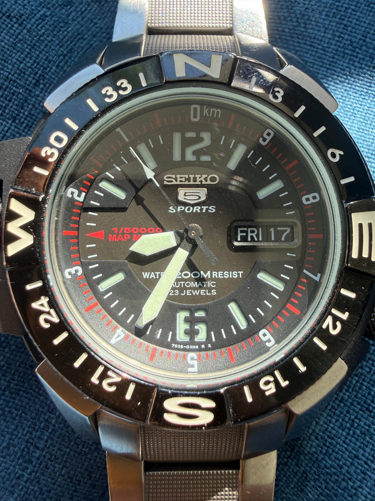 Seiko 5 Sports Automatic 7S36-02K0 – Black Dial Map Meter
