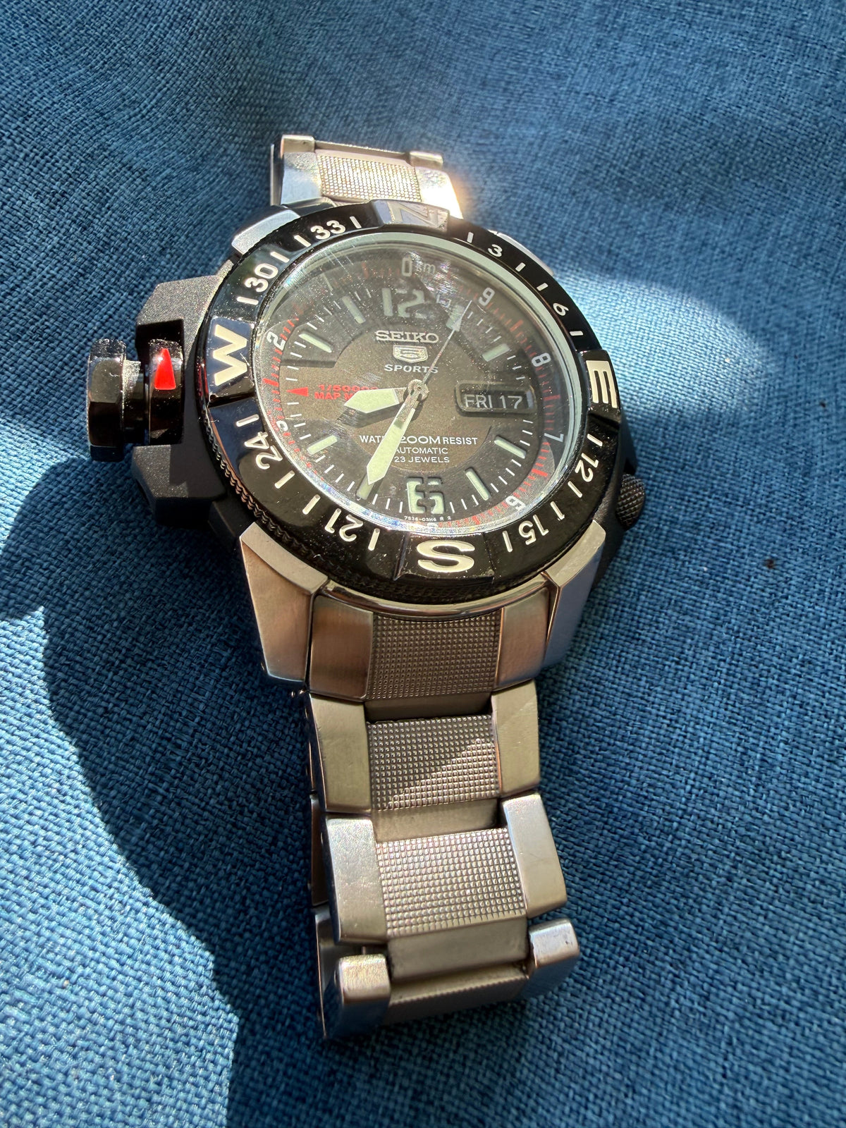 Seiko 5 Sports Automatic 7S36-02K0 – Black Dial Map Meter