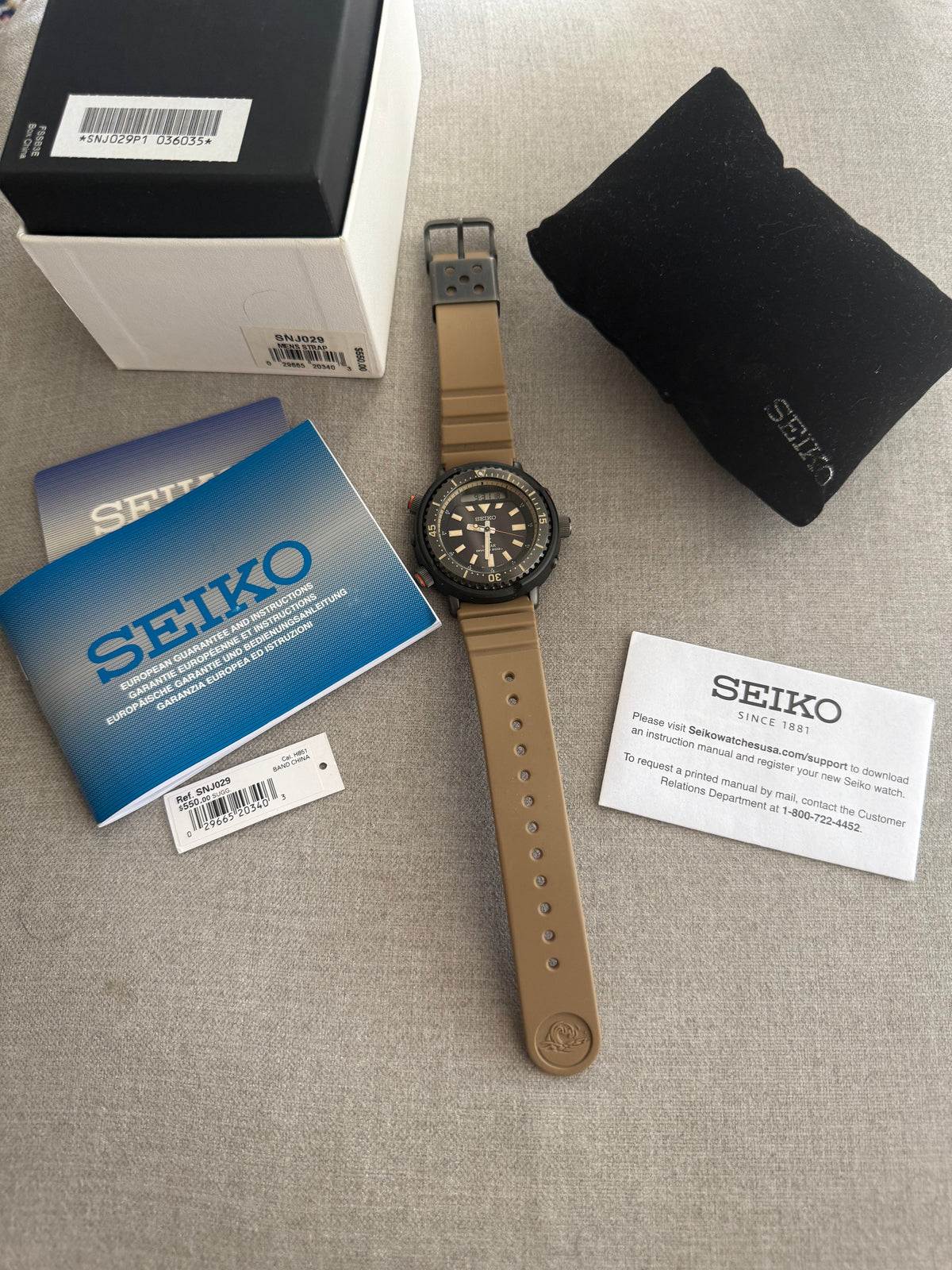 Seiko Prospex Solar Watch – Black Dial & Tan Strap SNJ029 Urban Arnie