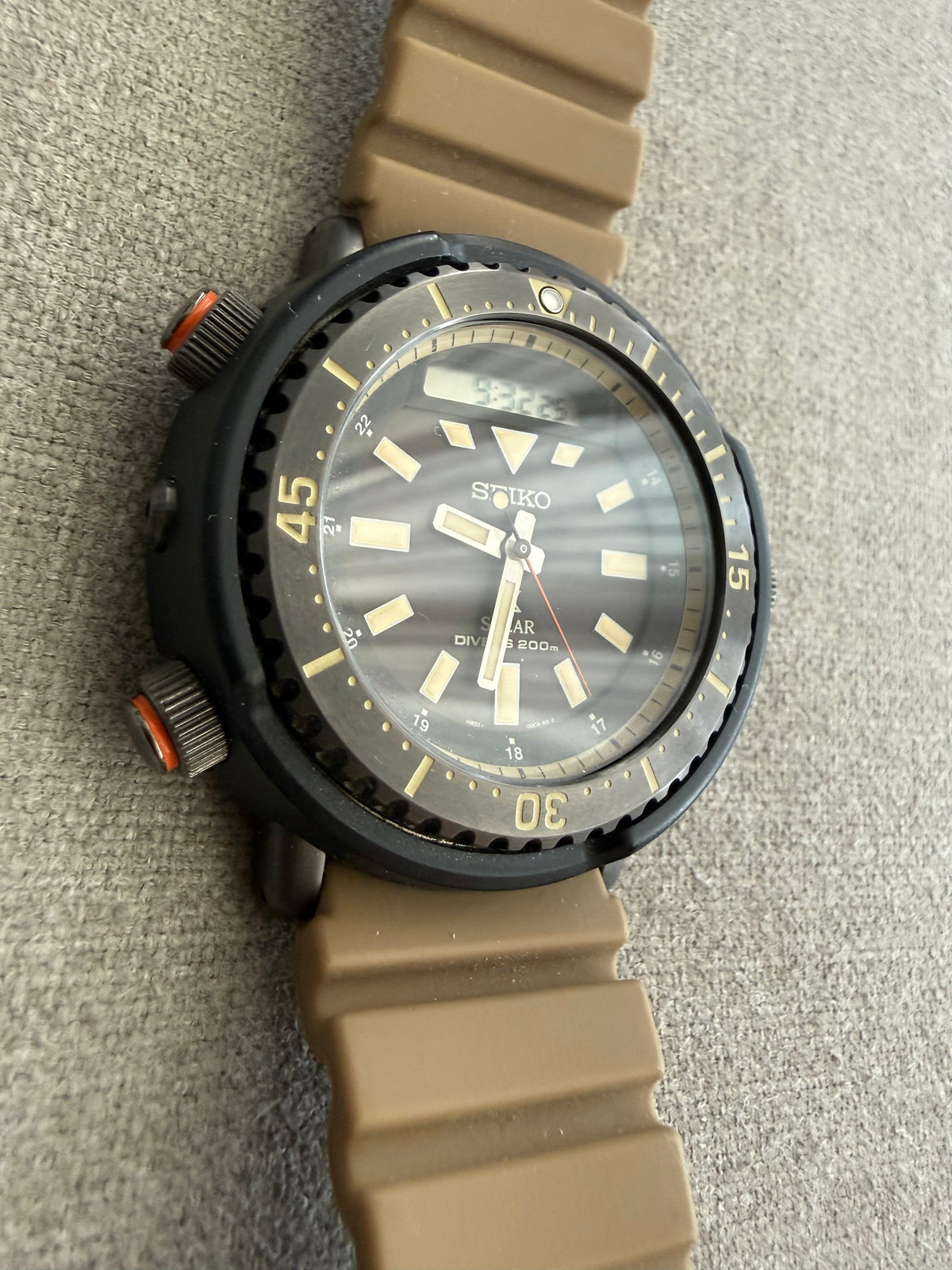 Seiko Prospex Solar Watch – Black Dial & Tan Strap SNJ029 Urban Arnie