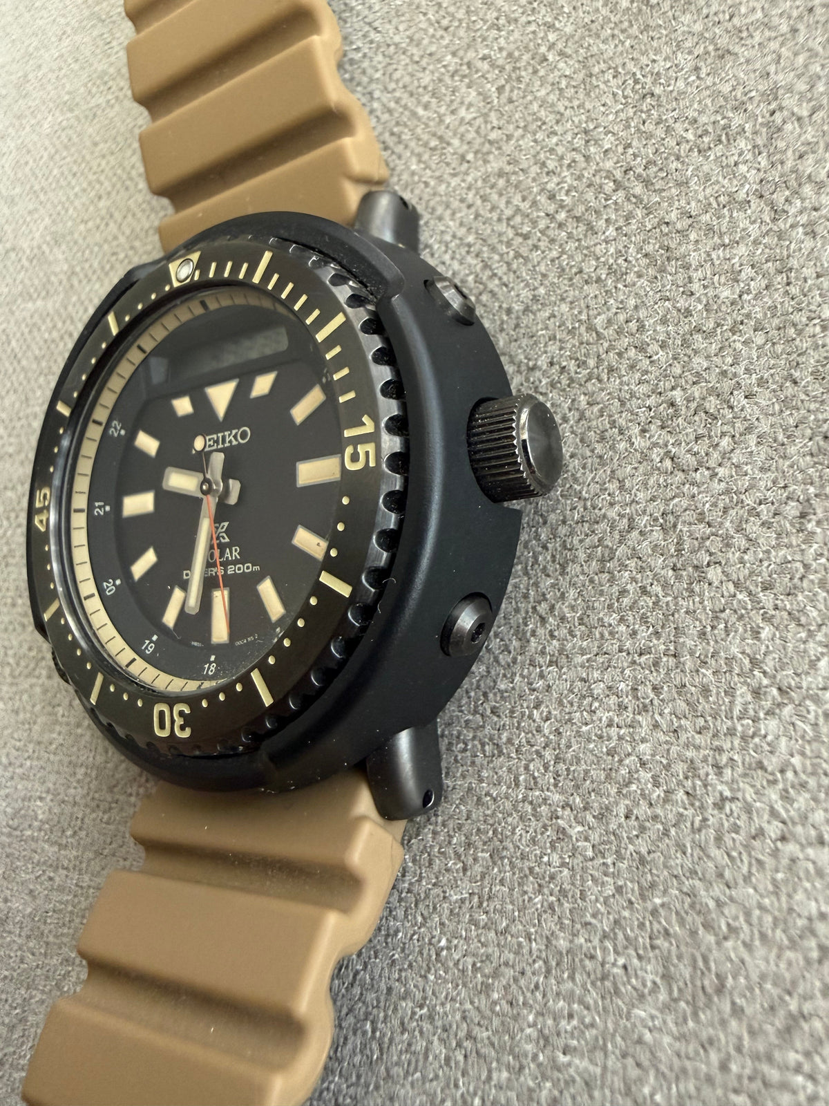 Seiko Prospex Solar Watch – Black Dial & Tan Strap SNJ029 Urban Arnie