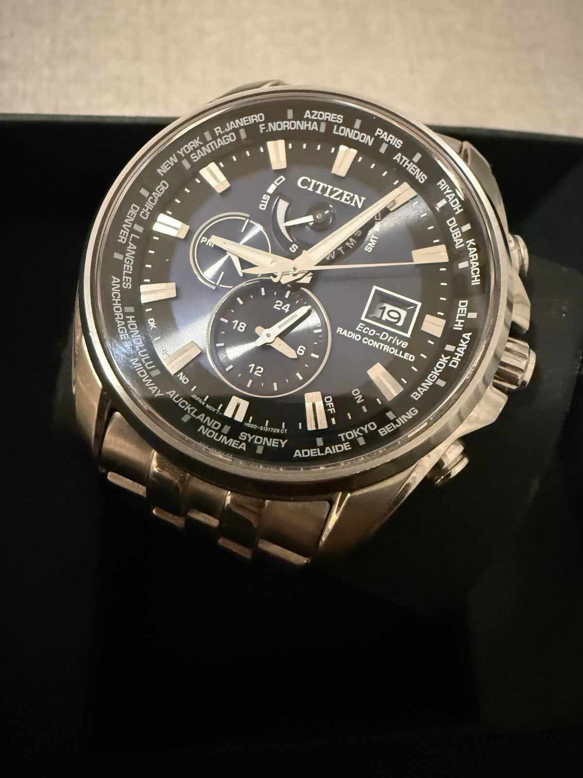 Citizen Eco-Drive Radio-Controlled Watch – Dark Blue Dial & Silver-Tone Bracelet