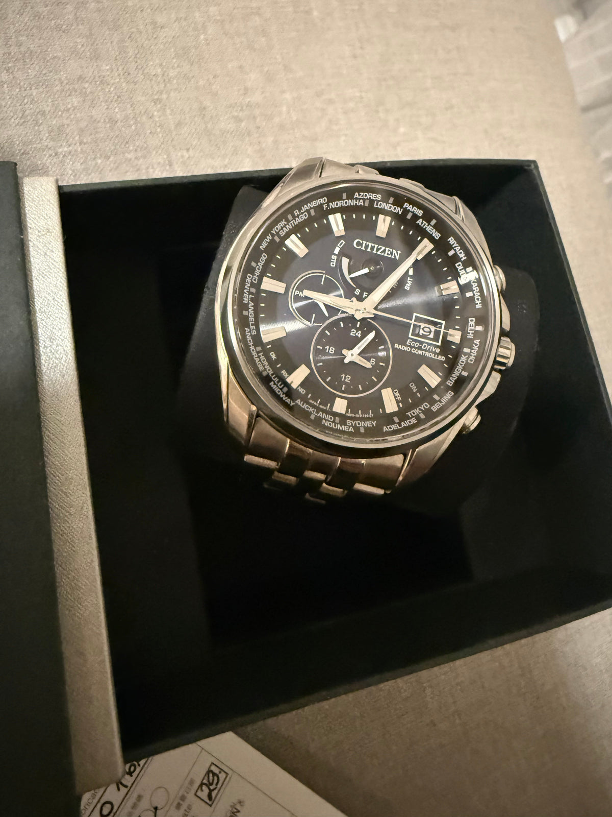 Citizen Eco-Drive Radio-Controlled Watch – Dark Blue Dial & Silver-Tone Bracelet